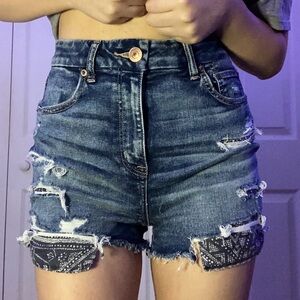 American Eagle Outfitters High Waist Blue Denim Shorts